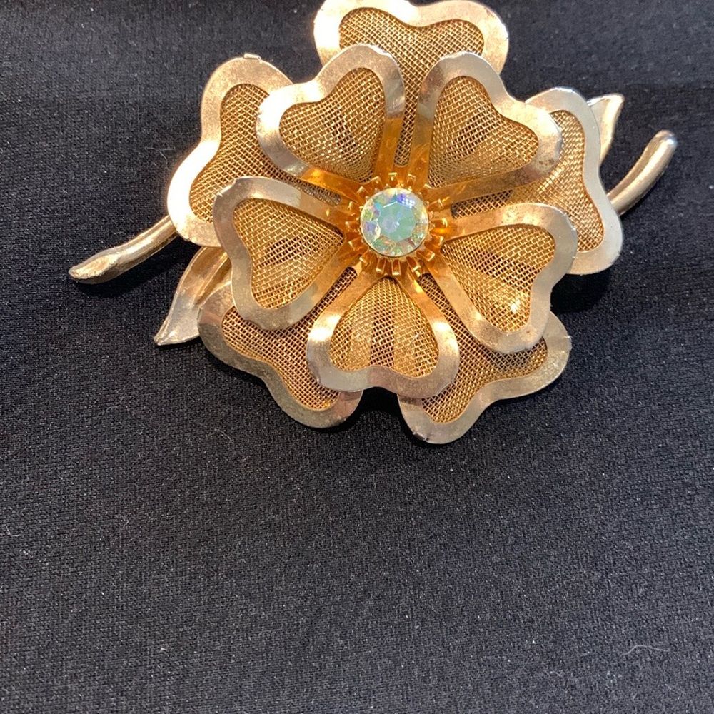 Gold and Silver Flower Brooch with Layered Petals